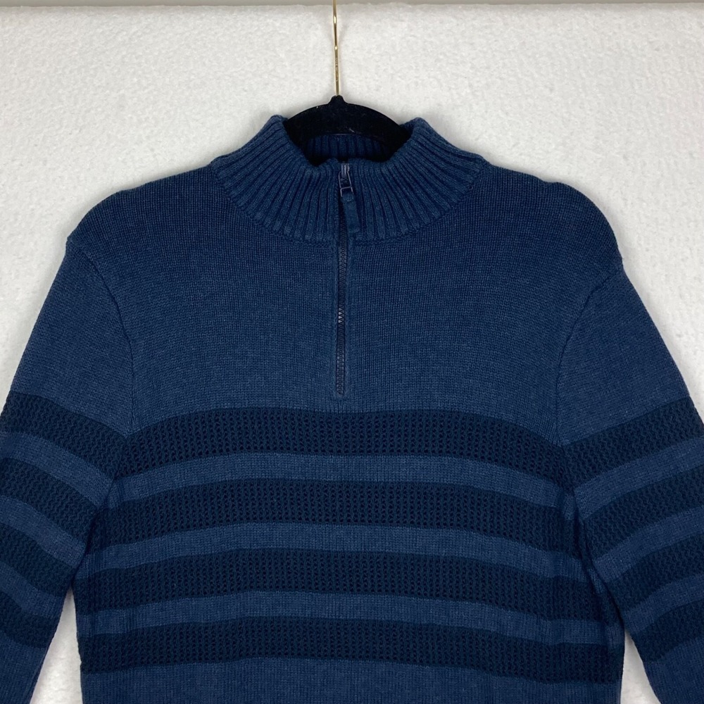 TAHARI Men's 1/4 Zip Pullover Mock Neck Sweater Dark Blue 100% Cotton Size Large - Picture 3 of 10